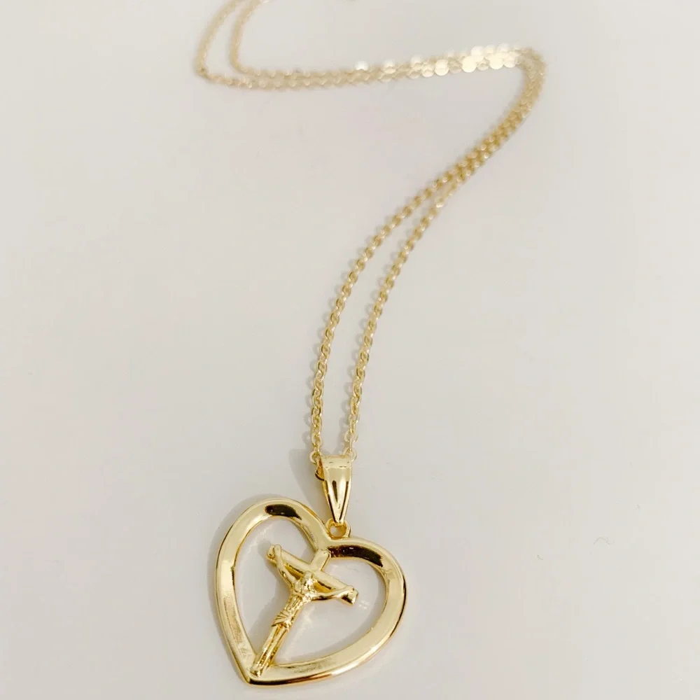 Jesus Heart Cross Necklace | 14k Gold Filled - Picture 4 of 8